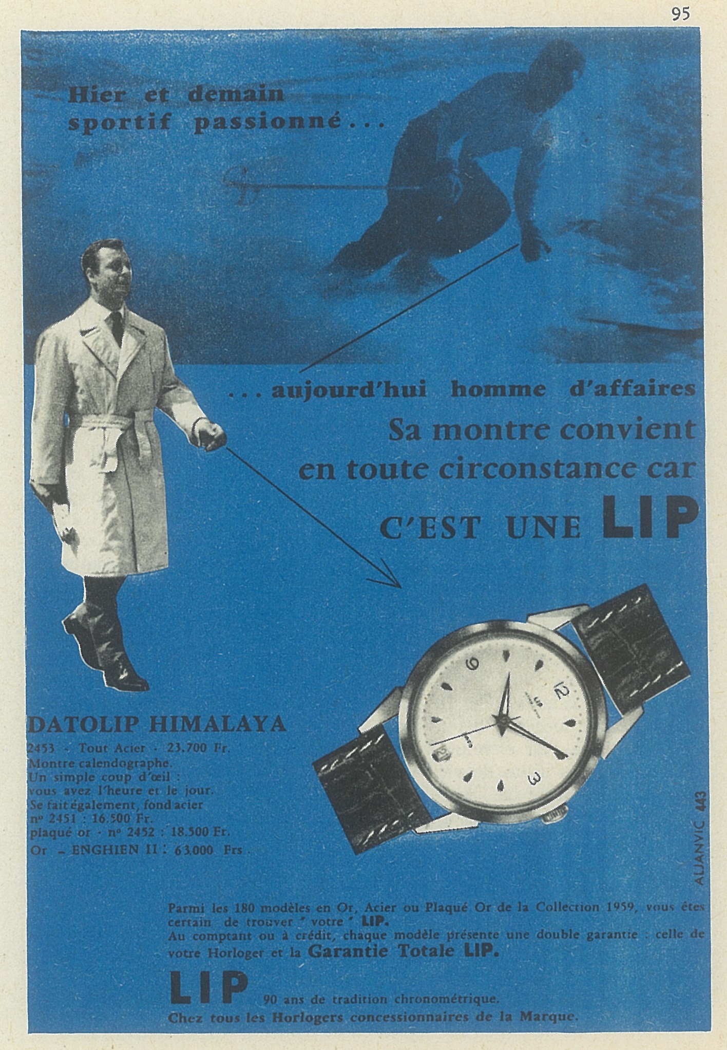 Publicité Pub montre Lip Himalaya R23 C dato plaquée or de 1959 @HAOND Clément