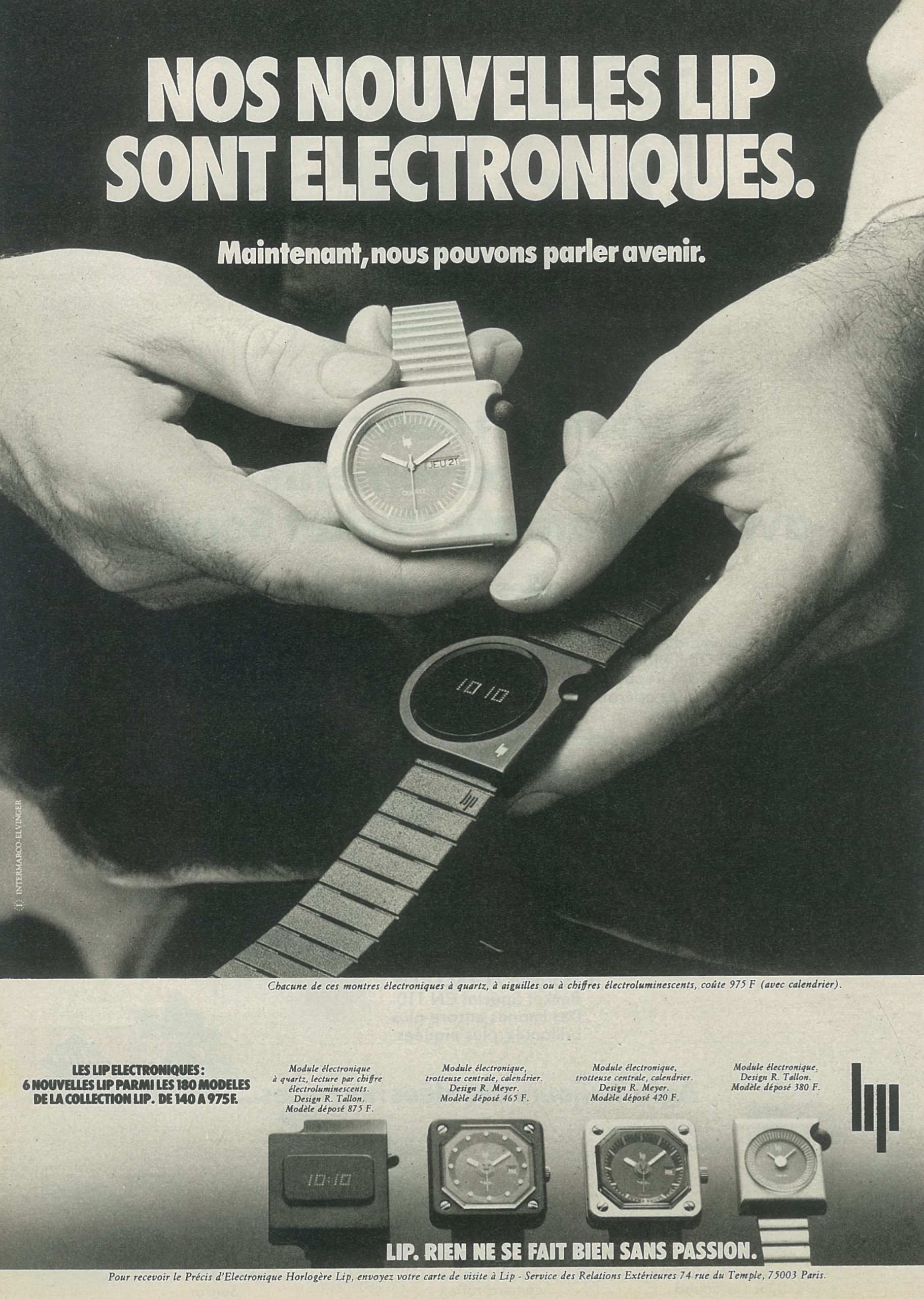 Publicité montre Lip Electronic TALLON MEYER 1975 CEH NEUSCHWANDER