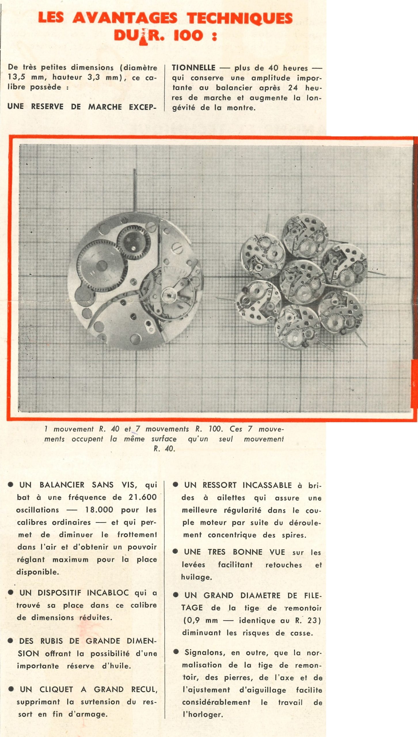 Bulletin Lip N° 25 Juillet 1958 Avantages Techniques du mouvement R100 R40 montre Lip Besançon